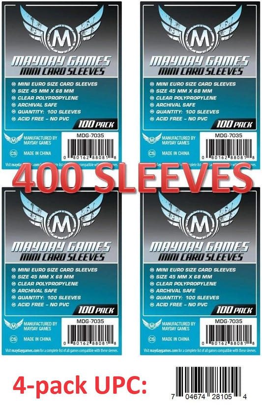 Mini Euro Card Sleeves (45x68mm) 4 Pack Bundle, 400 Sleeves, 40 Micron