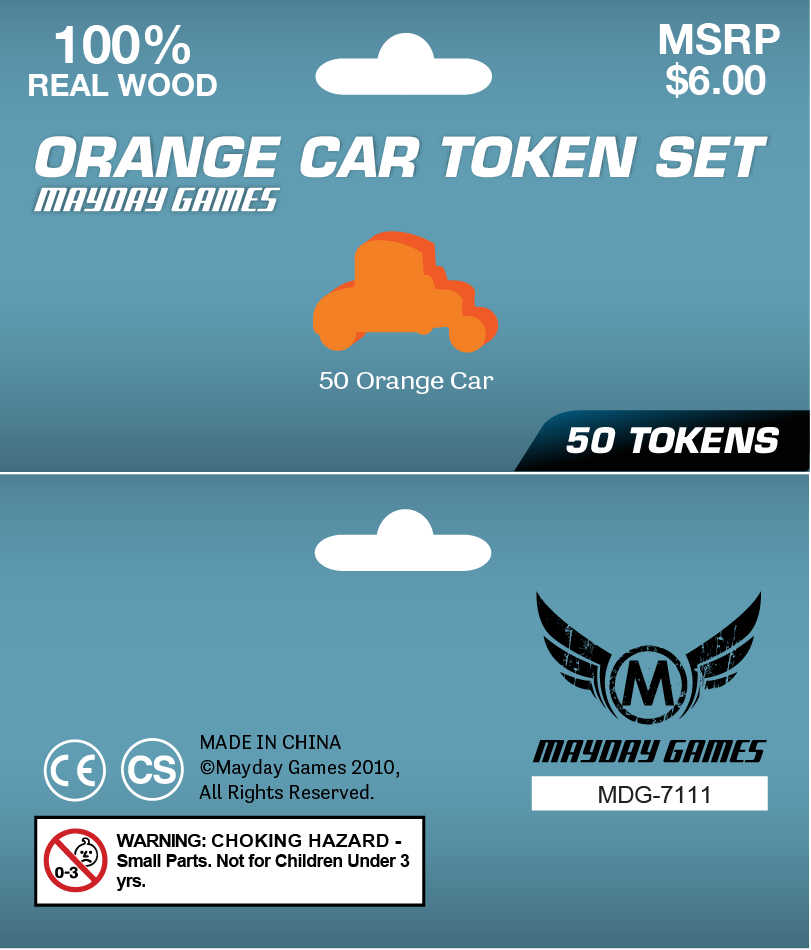 50 Orange Car Token Set (100% Real Wood)